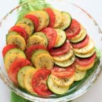 Healthy Squash and Tomato Casserole - Summer squash, zucchini, tomato and herbs make this colorful and healthy side dish a great vegan addition to any summer meal.