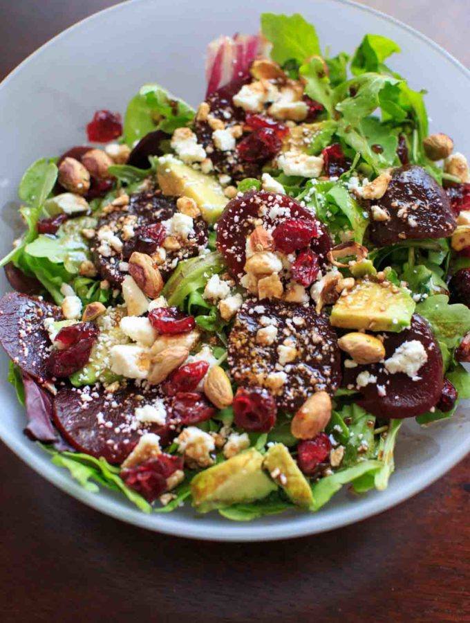 Roasted Beet Salad with Honey Balsamic Vinaigrette. A flavorful and healthy salad that is anything but boring!