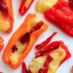 Mini Sweet Pepper Bites with Brie and Sun Dried Tomatoes. A quick vegetarian appetizer or finger food with only 3 ingredients.