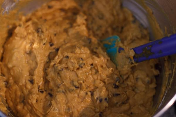 stirring Pumpkin Oatmeal Chocolate Chip Cookie dough