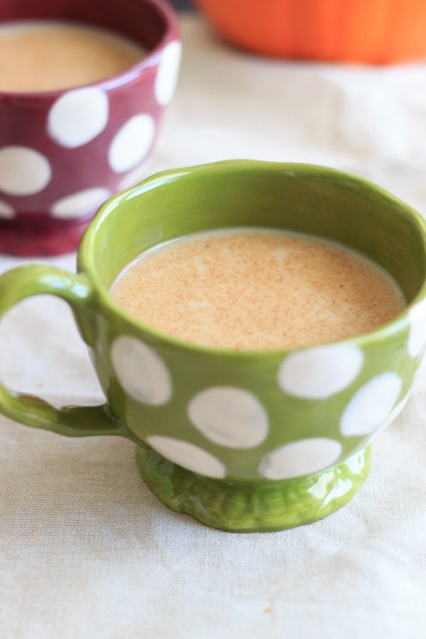 pumpkin spice latte in two polka dog mugs