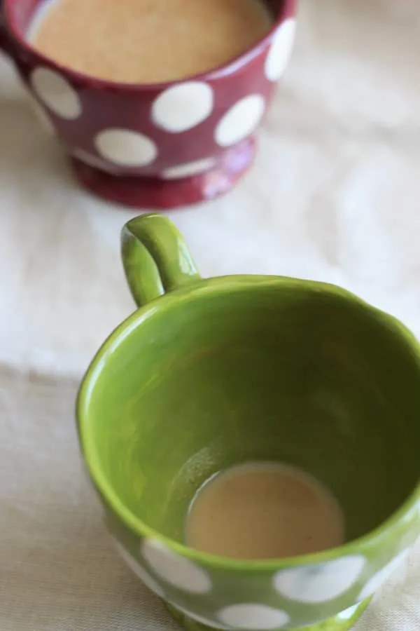 almost empty green polka dot mug