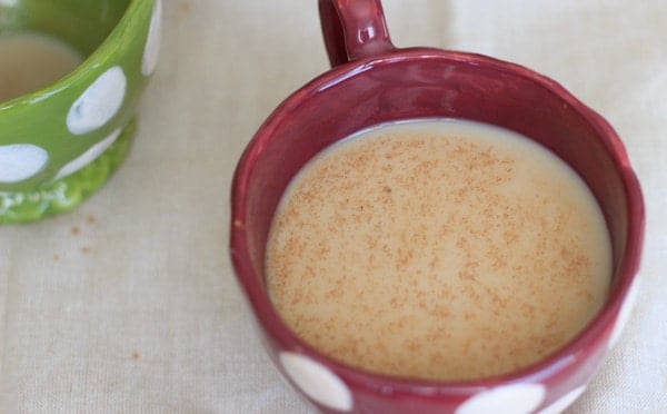 pumpkin spice latte in purple polka dot mug