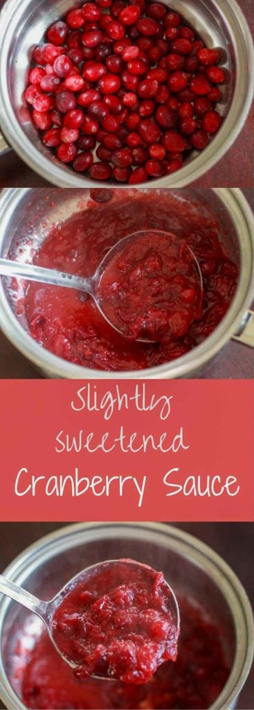 Slightly sweet cranberry sauce flavored with honey and fruit juice. A perfect vegetarian and gluten free side dish for Thanksgiving or holiday dinners. 