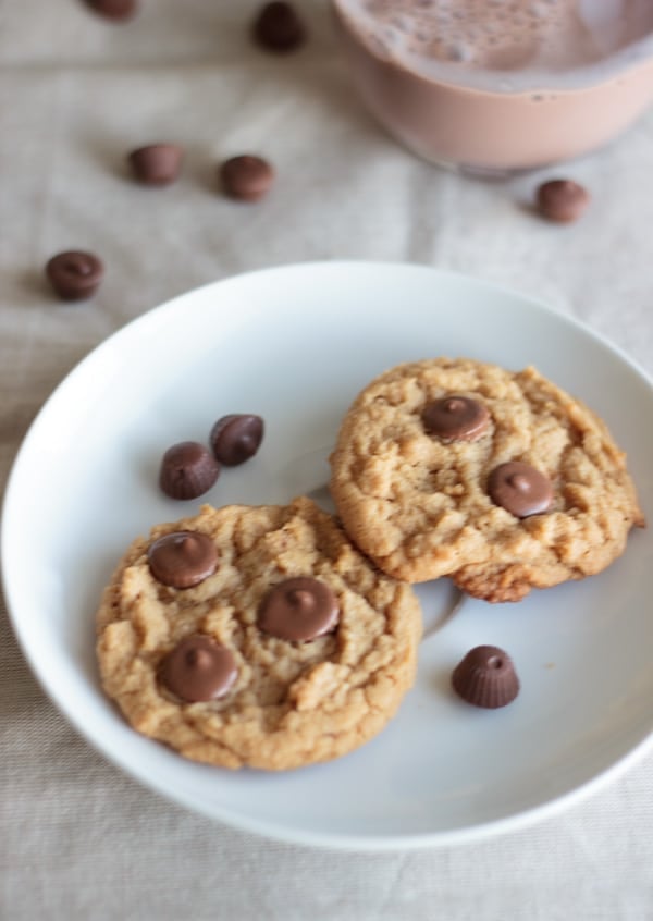 Peanut butter cup cookies - a delicious cookie with mini peanut butter cups baked in! Best served with a tall glass of chocolate milk.