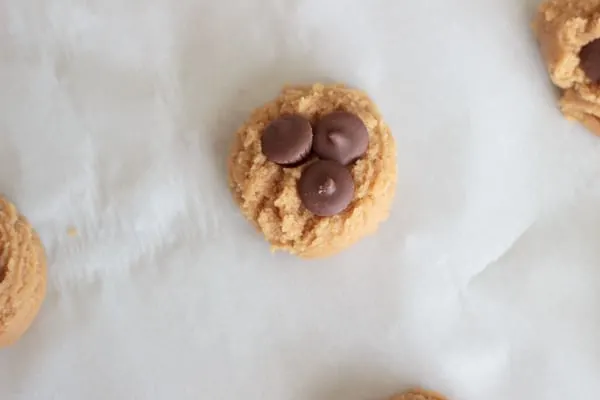 Peanut butter cup cookies - a delicious cookie with mini peanut butter cups baked in! Best served with a tall glass of chocolate milk.