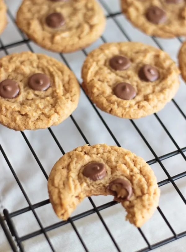 Peanut butter cup cookies - a delicious cookie with mini peanut butter cups baked in! Best served with a tall glass of chocolate milk.