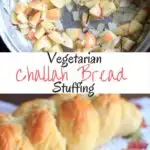 This vegetarian challah bread stuffing will be great at your Thanksgiving table. Cooked on the stovetop to save oven space, added apples for crunch, and garnished with fresh rosemary.