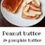 Peanut butter, pumpkin butter, and apple sandwich. A unique, crunchy and flavorful combination for all your autumn cravings.