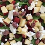 Spinach salad with apple, feta, dried cranberries and honey almonds. Inspired by the Enlightened Spinach Salad from Mellow Mushroom. Paired with my honey poppyseed dressing, you'll never want to make any different kind of salad again.