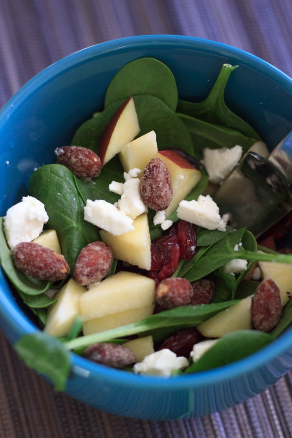 Spinach apple salad close up