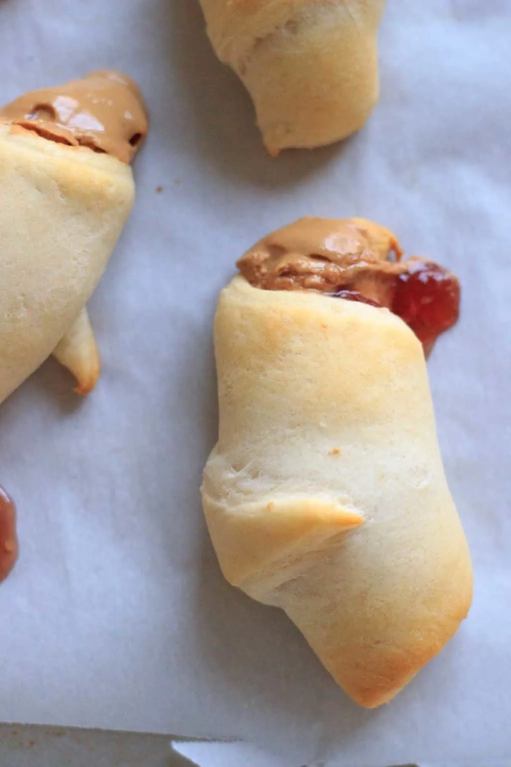 close-up of peanut butter and jelly crescent wrap