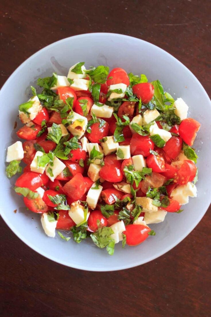 Chopped Caprese salad. An easy way to enjoy this delicious appetizer any time you want! This fresh salad will keep you coming back for more.