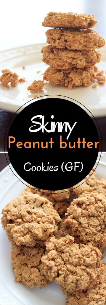Skinny peanut butter cookies (gluten-free). 5 ingredients, bake in about 10 minutes. Super easy and delicious, you won't even miss the flour!