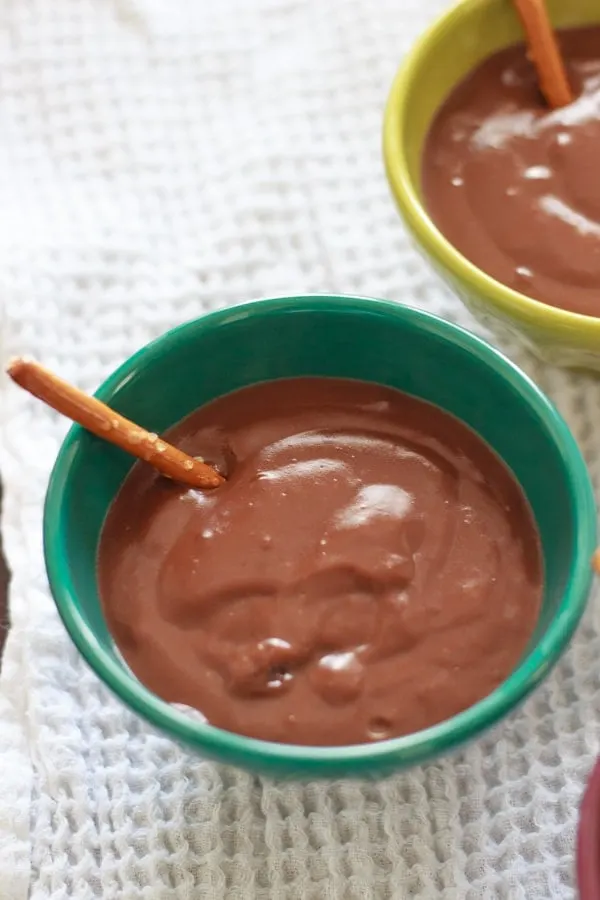 close up of dessert bowl with nutella pudding