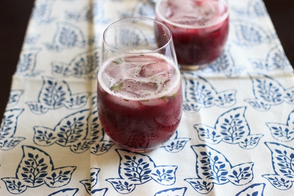 Blueberry mint lemonade two servings in glasses