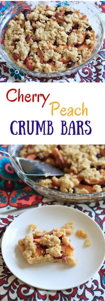 Cherry peach crumb bars - perfectly balanced with just the right amount of fruit and just the right amount of crust! Summertime fruit dessert that will surely be a crowd pleaser.