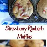 Strawberry rhubarb muffins with a dash of cinnamon, using greek yogurt instead of milk and applesauce instead of oil.