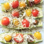 Quick and easy zucchini boats - a healthy meal or snack ready in 5 minutes! Endless options for toppings! | trialandeater.com