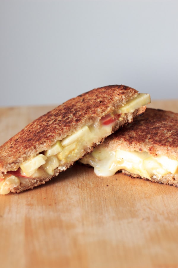 Grown up grilled cheese with two sauces, two types of cheese, and two kinds of fruits (including tomato). Loaded with flavor! 