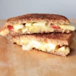 Grown up grilled cheese with two sauces two cheese, and two fruits. Loaded with flavor!