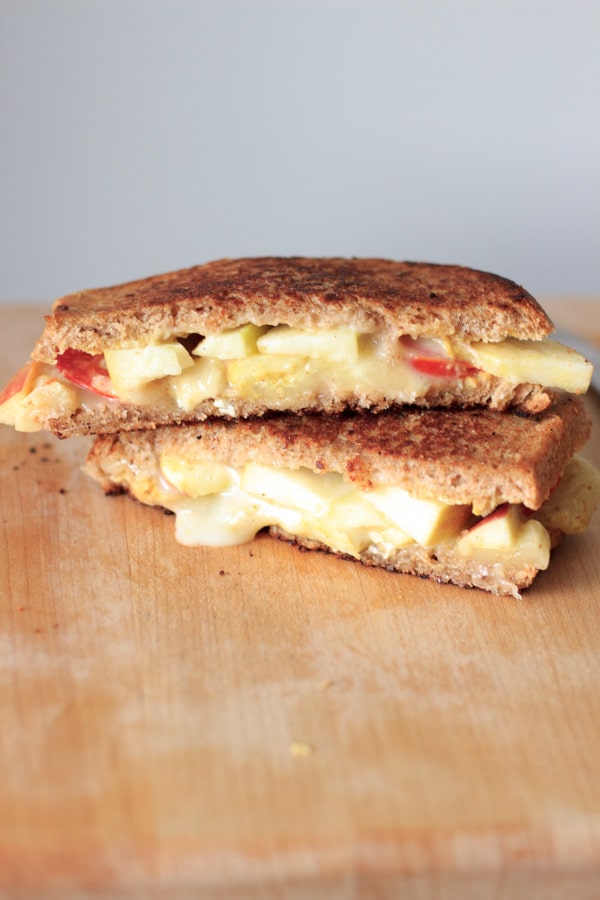Grown up grilled cheese with two sauces two cheese, and two fruits. Loaded with flavor!