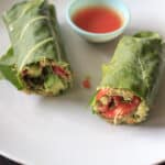 Vegan and gluten free wrap made with collard greens, veggies and sunflower hummus.