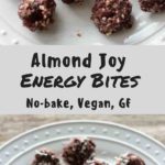 Almond joy energy bites - perfect bite sized healthy snacks to beat that chocolate craving! Vegan & gluten-free treats ready in less than 10 minutes.