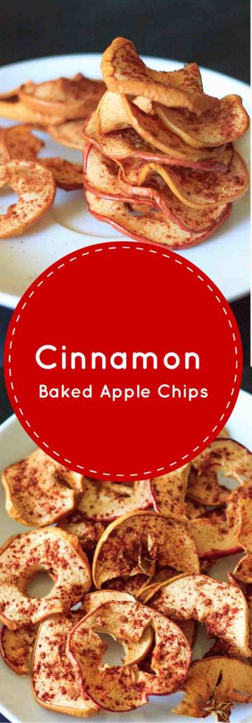 Cinnamon apple chips. No added sugar, no dehydrator required! Vegan, gluten-free, and healthy snack any time.