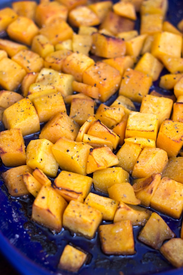 Simple roasted butternut squash, delicious on its own or with other veggies. Can't get much easier than this, especially if you get the squash pre-cut!