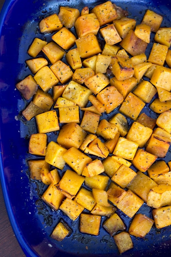 Simple roasted butternut squash, delicious on its own or with other veggies. Can't get much easier than this, especially if you get the squash pre-cut!