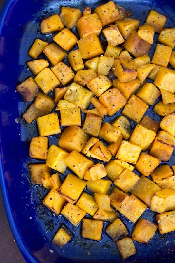 Simple roasted butternut squash, delicious on its own or with other veggies. Can't get much easier than this, especially if you get the squash pre-cut!