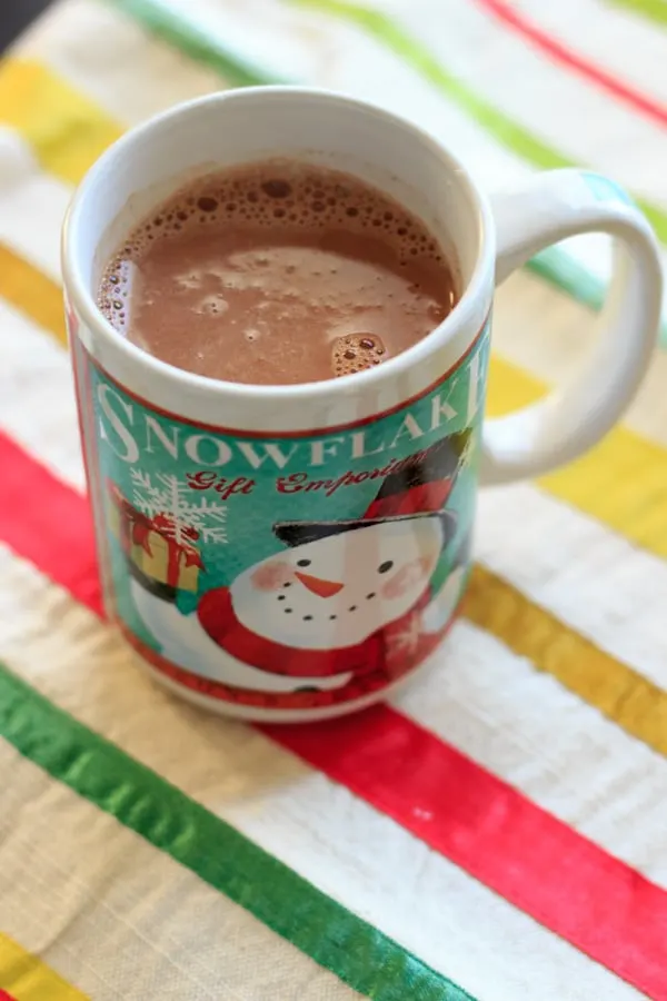 Peppermint eggnog hot chocolate using homemade (cooked) eggnog. Perfect holiday drink!