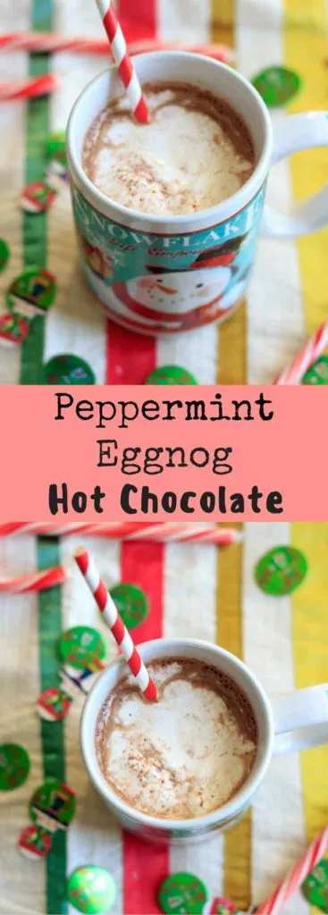 Peppermint eggnog hot chocolate using homemade (cooked) eggnog. Perfect holiday drink!