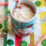 Peppermint eggnog hot chocolate using homemade (cooked) eggnog. Perfect holiday drink!