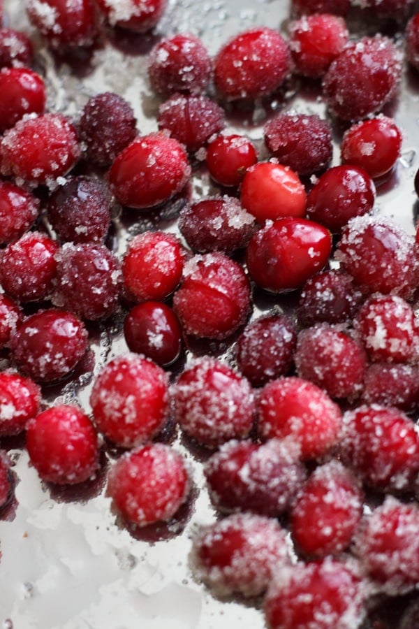 Sugared cranberries on tray