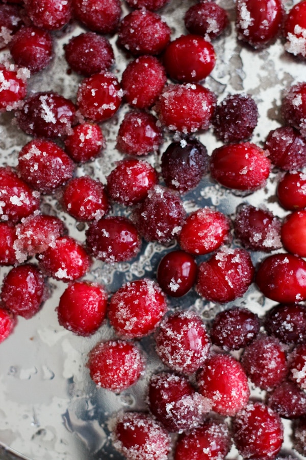 Sugared cranberries after rolling in sugar