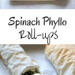 Spinach phyllo roll ups - use your phyllo dough for this simple appetizer (or party finger food). Eat your vegetables while having the option to customize to your favorite flavor combo!