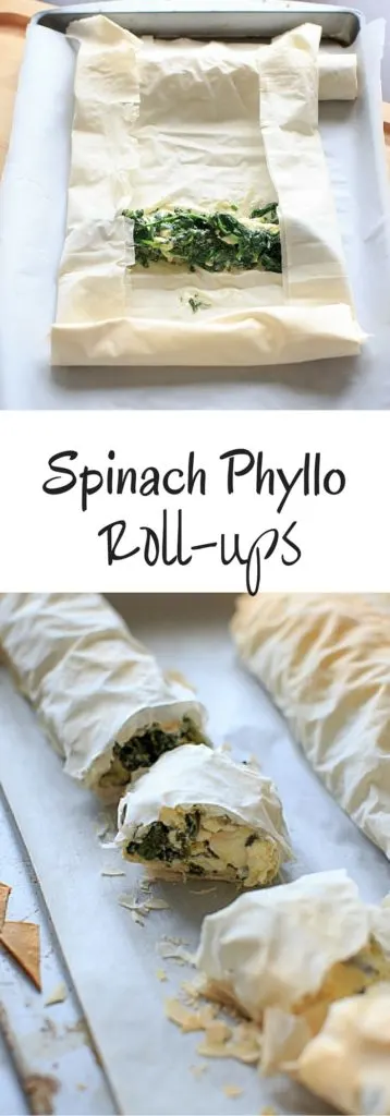 Spinach phyllo roll ups - use your phyllo dough for this simple appetizer (or party finger food). Eat your vegetables while having the option to customize to your favorite flavor combo!