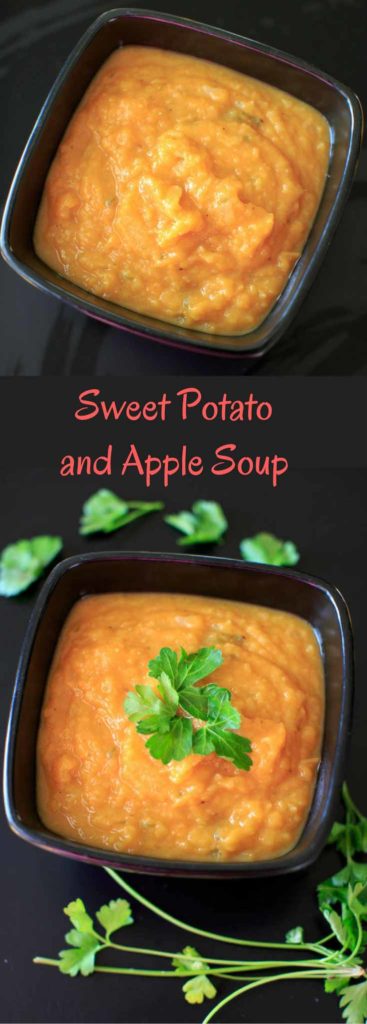 Sweet Potato and Apple Soup - only 4 main ingredients plus spices makes this a super simple and delicious thick, vegan soup for the colder months.