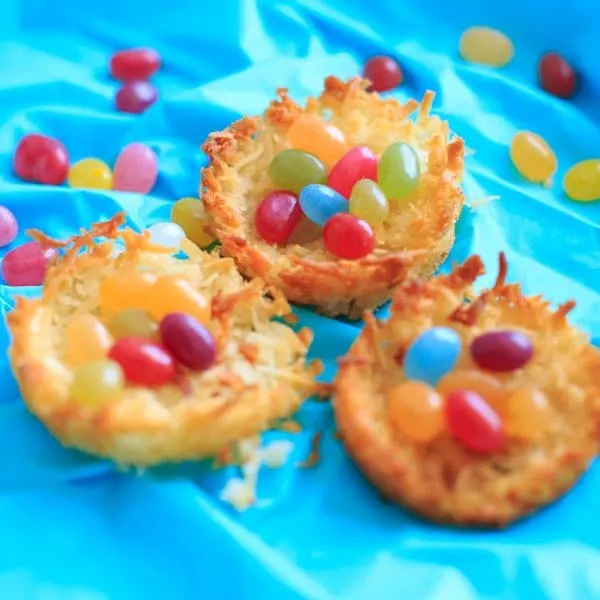 Coconut Macaroon Nests - fill with your favorite candy, or use jelly beans or Easter eggs for a fun holiday treat.