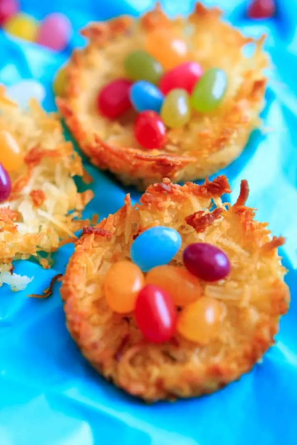 Coconut Macaroon Nests - fill with your favorite candy, or use jelly beans or Easter eggs for a fun holiday treat.