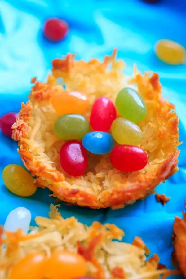 Coconut Macaroon Nests - fill with your favorite candy, or use jelly beans or Easter eggs for a fun holiday treat.
