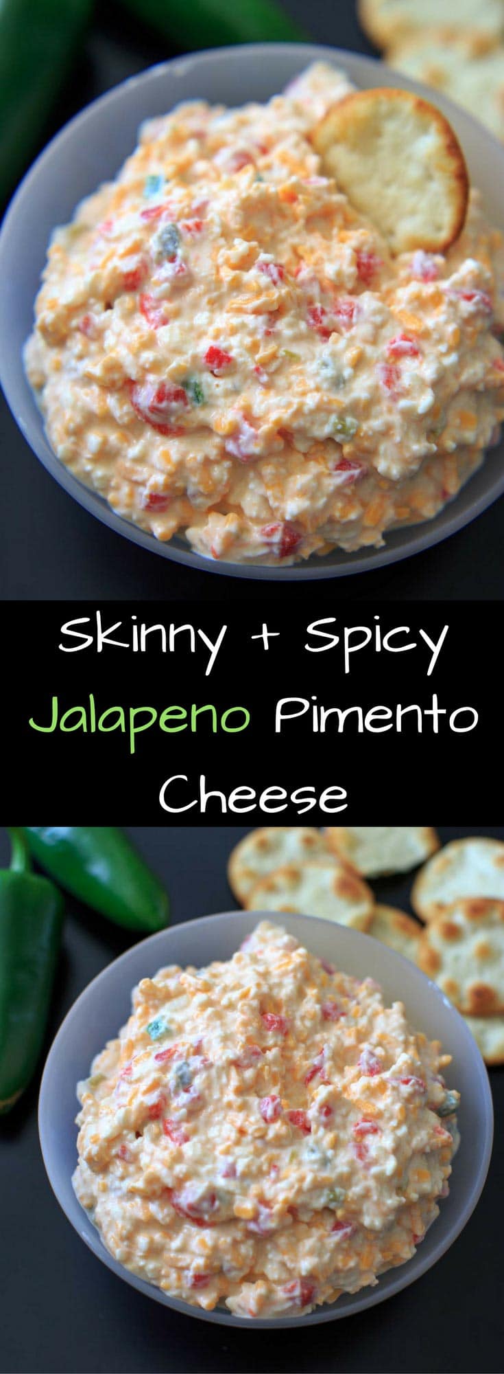 Skinny Jalapeno Pimento Cheese - a spicier, healthier take on the southern favorite. No mayonnaise!