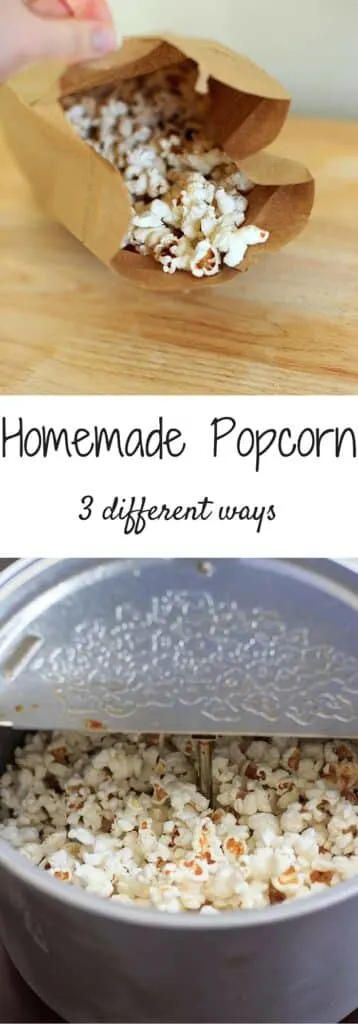 How to make homemade popcorn, 3 different ways. No need to buy store-bought popcorn bags when it's so easy to make healthy preservative-free popcorn at home!