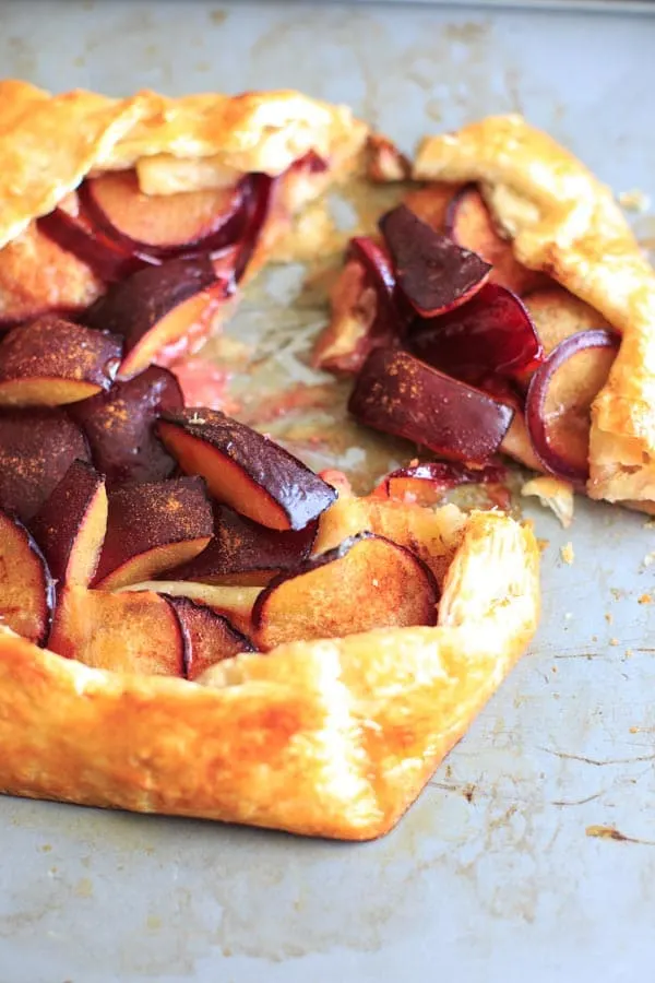 close up of baked plum galette