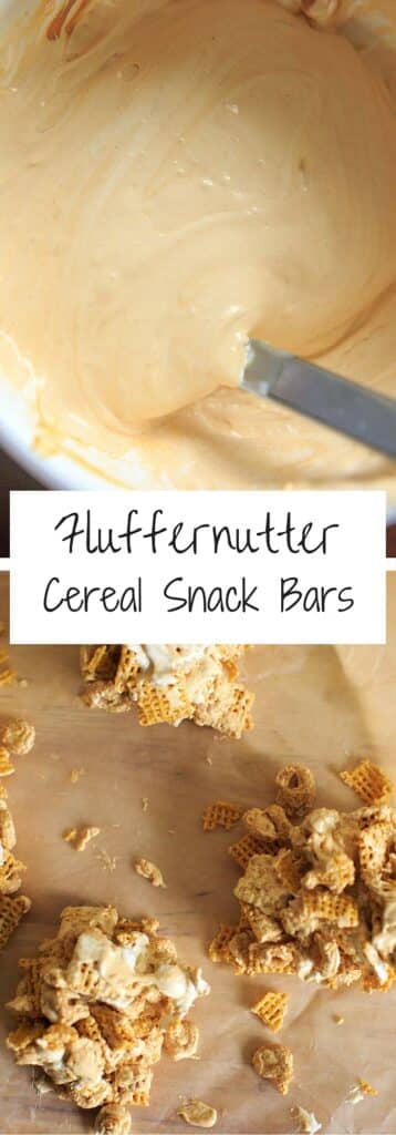 Fluffernutter Cereal Snack Bars - make these delicious treats with gluten-free Cheerios and Chex - peanut butter, marshmallow cream and optional chocolate!