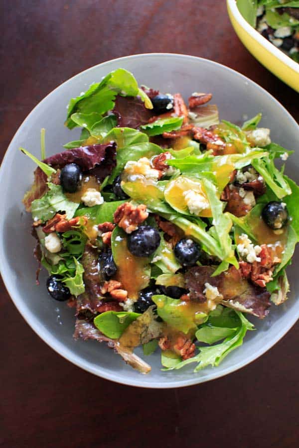 Italian Blue Salad prepared in clear bowl