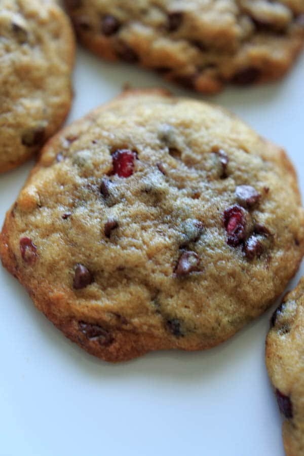 Chocolate Chip Cookies with Pomegranate Seeds close-up