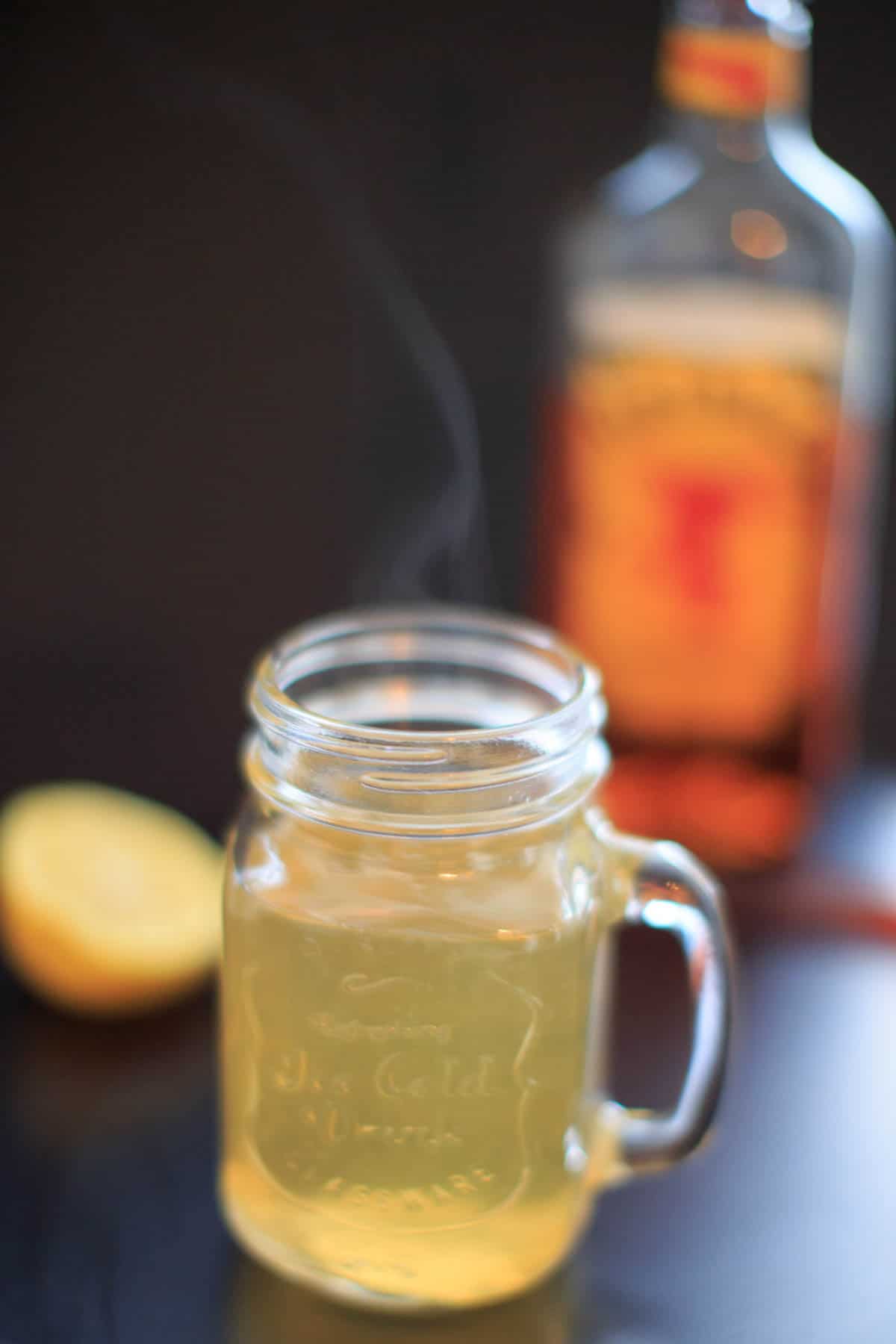 Fireball Hot Toddy in a clear mason jar